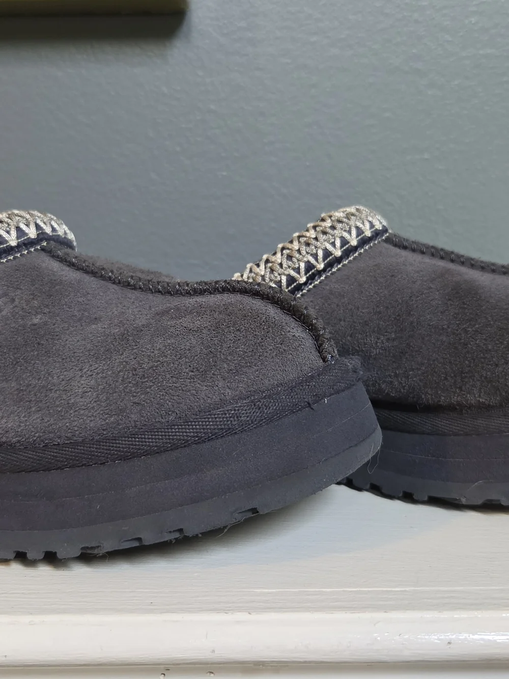 UGG Girls Slip-On Moccasins in Charcoal with Cream Trim- Size 13